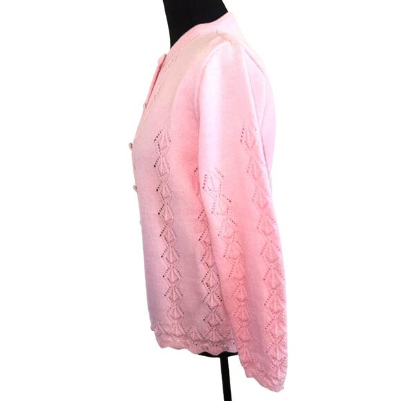 Vintage Sidney Gould Pink Cable Knit Cardigan Sweater Crochet Preppy Cottage S - Picture 4 of 11